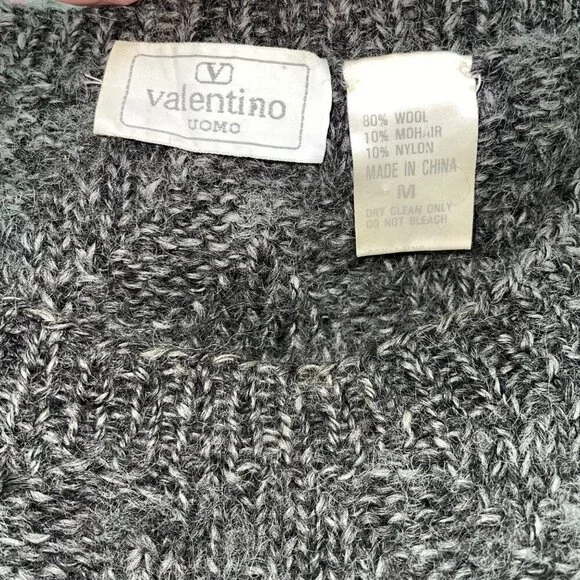 Valentino Uomo Mens Sweater Green Gray Size Medium Vintage Wool Mohair Nylon